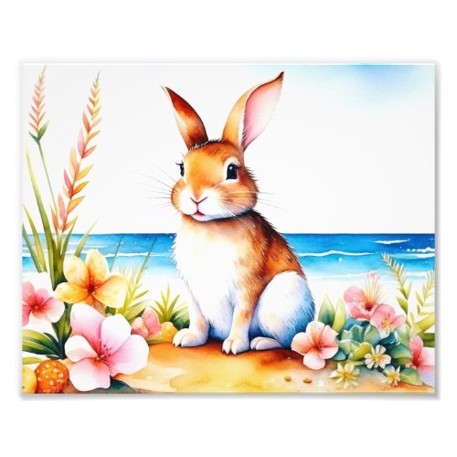 Watercolor Easter Bunny Beach Photo Print