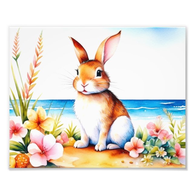 Watercolor Easter Bunny Beach Photo Print (Front)