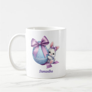 Watercolor Easter bunny blue egg and purple bow Coffee Mug