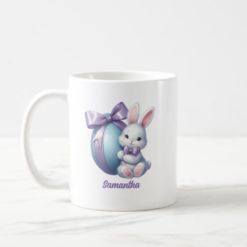 Watercolor Easter bunny blue eggs and purple bow Coffee Mug