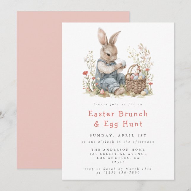 Watercolor Easter Bunny Brunch and Egg Hunt Invitation (Front/Back)
