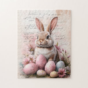 Watercolor Easter Bunny Colored Eggs Jigsaw Puzzle