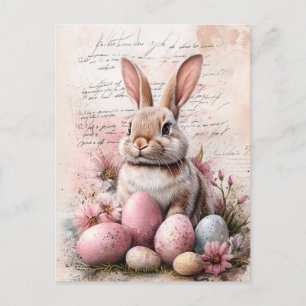 Watercolor Easter Bunny Colored Eggs Postcard