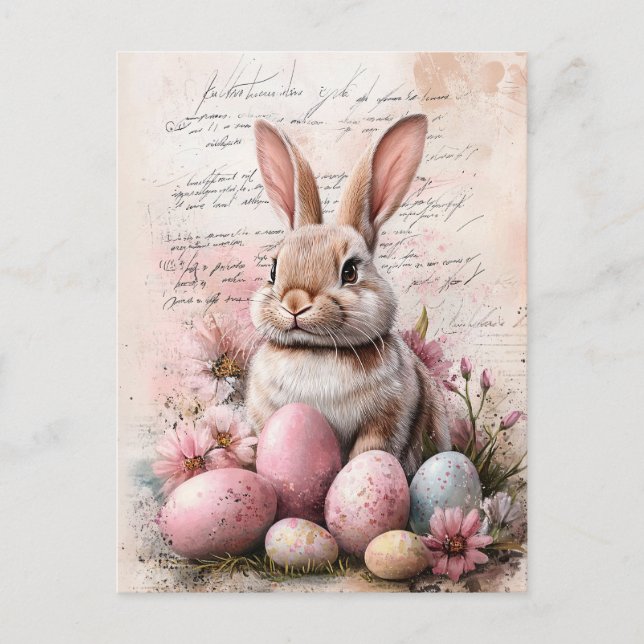 Watercolor Easter Bunny Colored Eggs Postcard (Front)