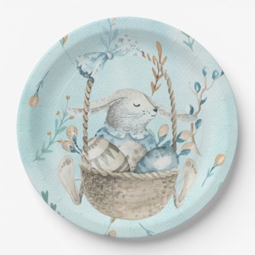 Watercolor Easter Bunny Egg Basket Paper Plates