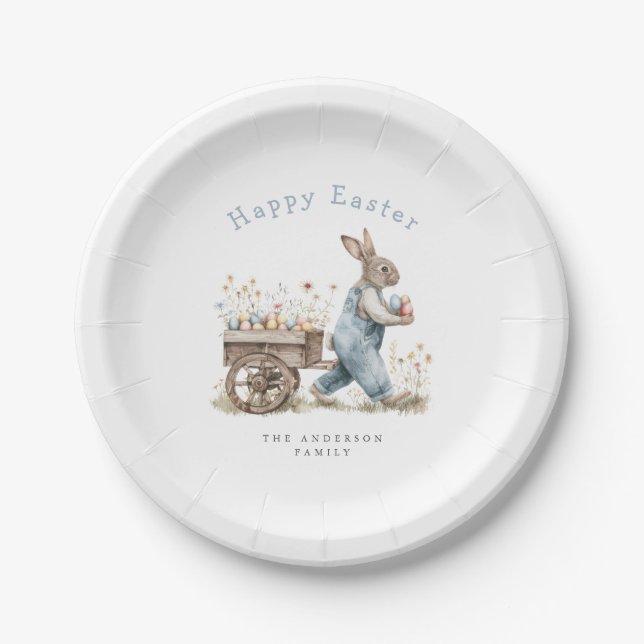Watercolor Easter Bunny Egg Hunt Paper Plates (Front)