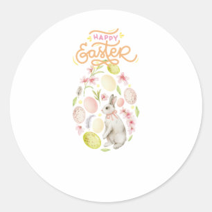 Watercolor Easter Bunny & Eggs Classic Round Sticker