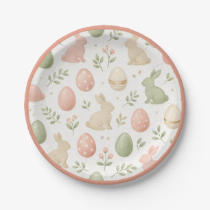 Watercolor Easter Bunny & Eggs Pastel Party Paper Plates