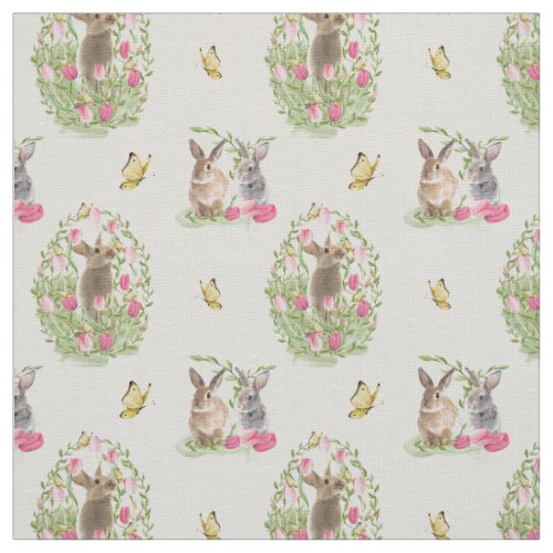 Watercolor Easter Bunny Floral Easter Egg Fabric