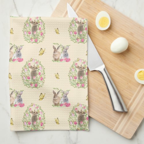 Watercolor Easter Bunny Floral Easter Egg Kitchen Towel