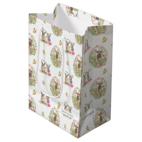 Watercolor Easter Bunny Floral Easter Egg Medium Gift Bag