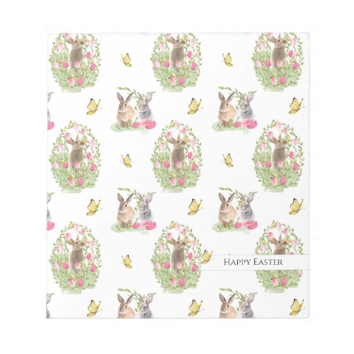 Watercolor Easter Bunny Floral Easter Egg Notepad
