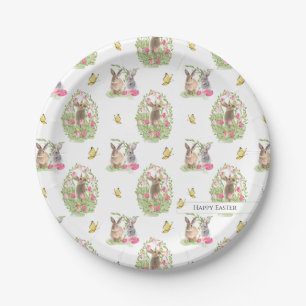 Watercolor Easter Bunny Floral Easter Egg Paper Plates