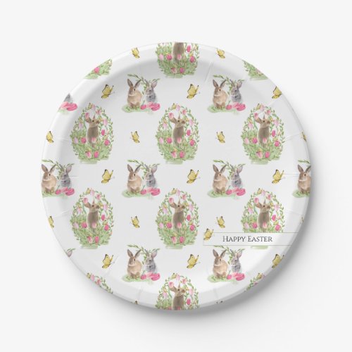 Watercolor Easter Bunny Floral Easter Egg Paper Plates