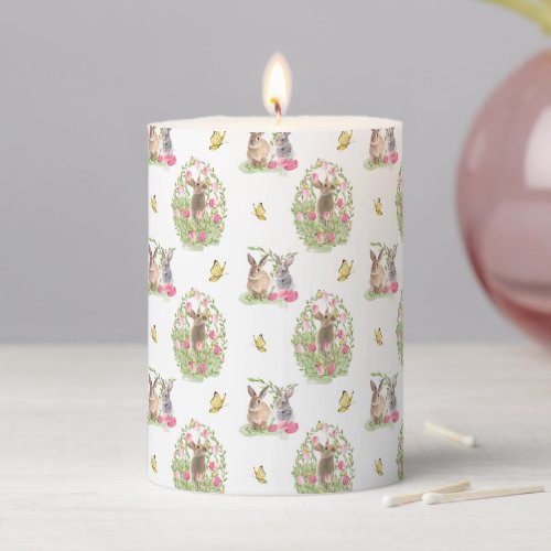 Watercolor Easter Bunny Floral Easter Egg Pillar Candle
