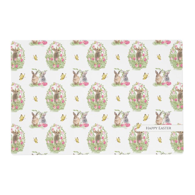 Watercolor Easter Bunny Floral Easter Egg Placemat (Front)