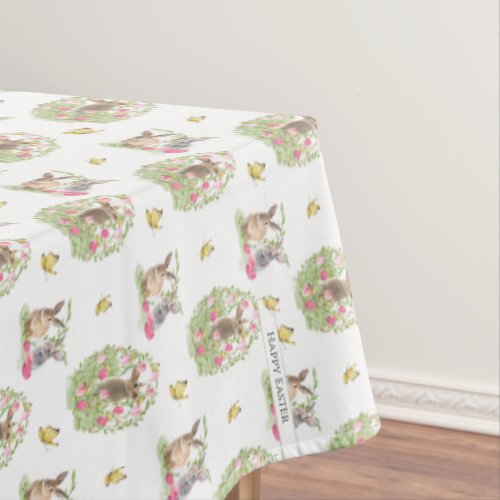 Watercolor Easter Bunny Floral Easter Egg Tablecloth