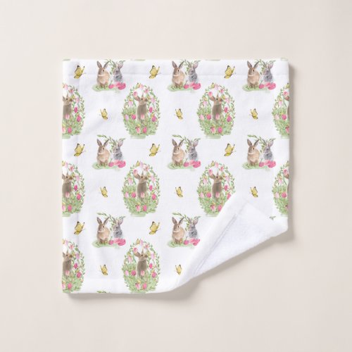 Watercolor Easter Bunny Floral Easter Egg Wash Cloth