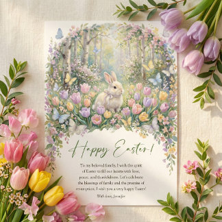 Watercolor Easter Bunny Floral Spring Happy Easter Holiday Card