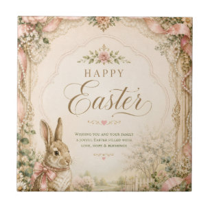 Watercolor Easter Bunny Greeting Card, Pastel Ceramic Tile