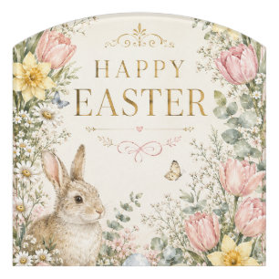 Watercolor Easter Bunny Greeting Card, Pastel Door Sign