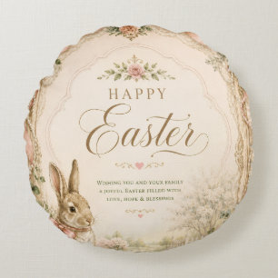 Watercolor Easter Bunny Greeting Card, Pastel Round Pillow