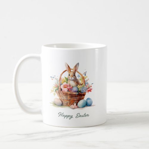 Watercolor Easter bunny in a basket with eggs Coffee Mug