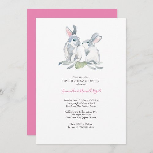 Watercolor Easter Bunny Invitations Girls Birthday