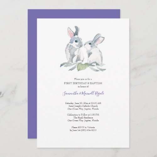Watercolor Easter Bunny Invitations Twins Birthday
