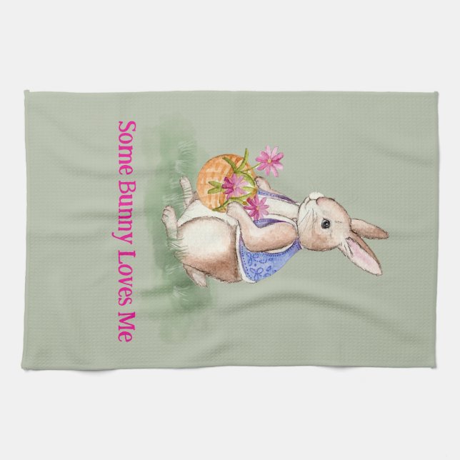 Watercolor Easter Bunny Kitchen Towel (Horizontal)