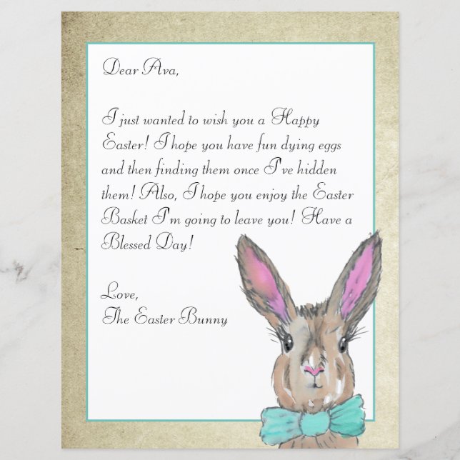 Watercolor Easter Bunny Letter for your Kids (Front)
