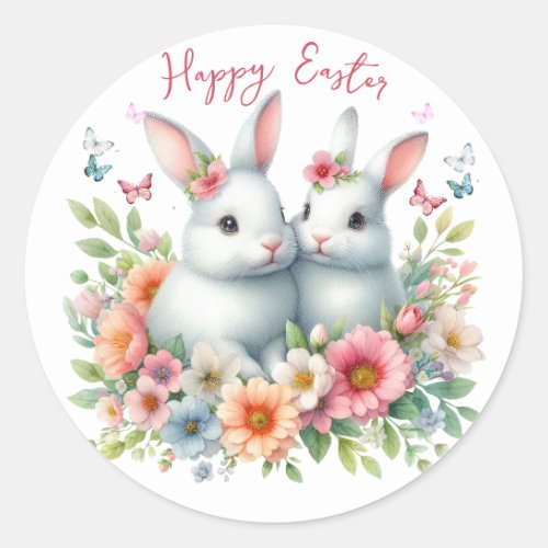 Watercolor Easter Bunny Personalized Classic Round Sticker