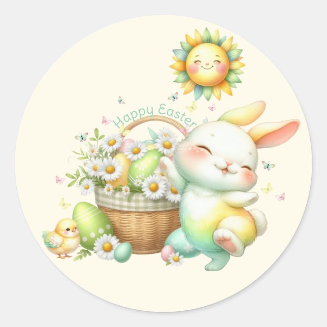 Watercolor Easter Bunny Personalized Classic Round Sticker (Front)