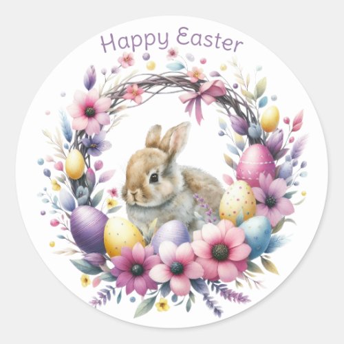 Watercolor Easter Bunny Personalized Classic Round Sticker