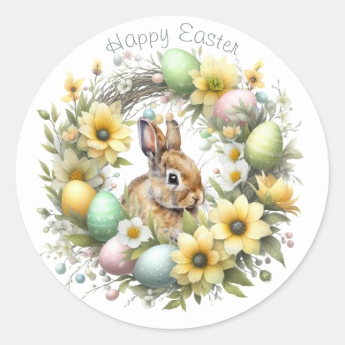 Watercolor Easter Bunny Personalized Classic Round Sticker