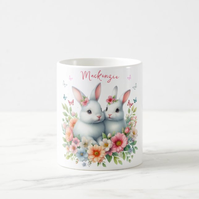 Watercolor Easter Bunny Personalized Coffee Mug (Center)