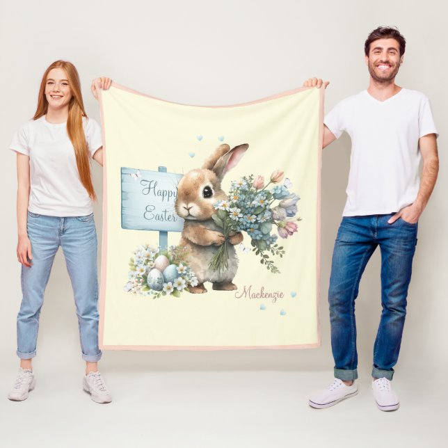 Watercolor Easter Bunny Personalized Fleece Blanket (In Situ)