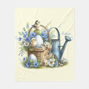 Watercolor Easter Bunny Personalized Fleece Blanket