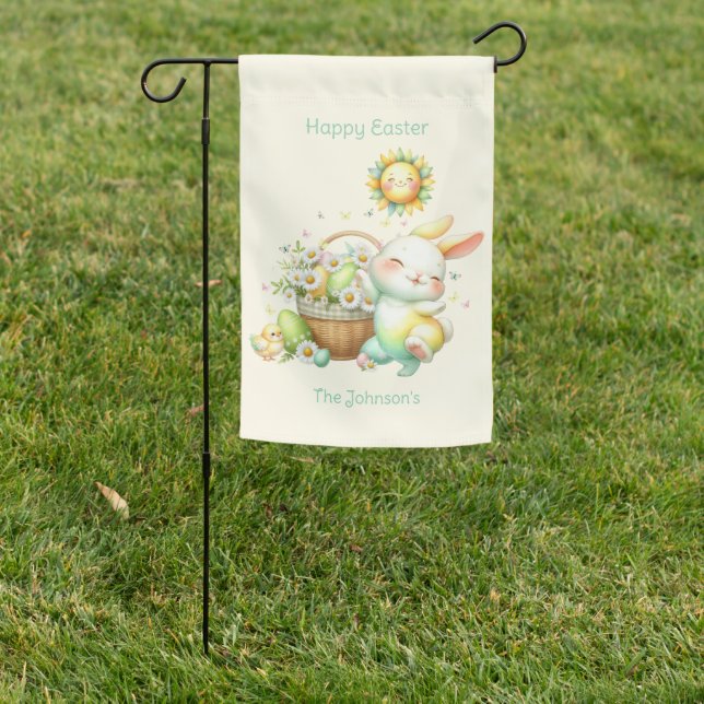 Watercolor Easter Bunny Personalized Garden Flag (In SItu)