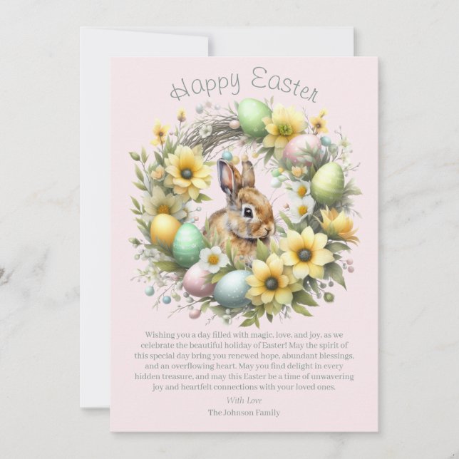 Watercolor Easter Bunny Personalized Holiday Card (Front)