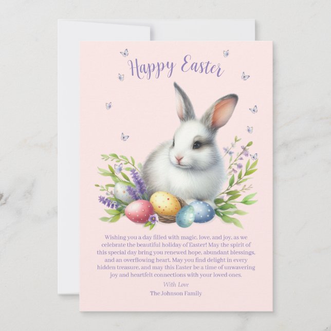 Watercolor Easter Bunny Personalized Holiday Card (Front)