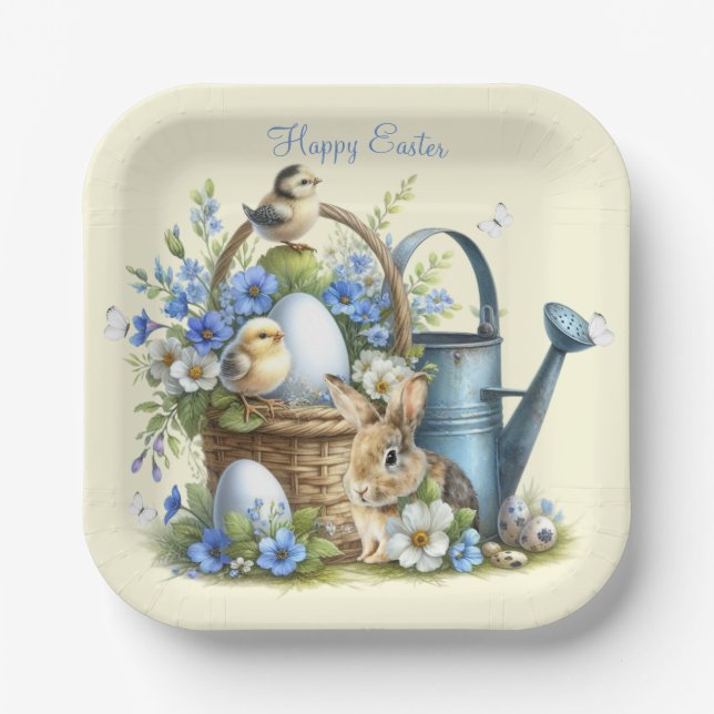 Watercolor Easter Bunny Personalized Paper Plates (Front)