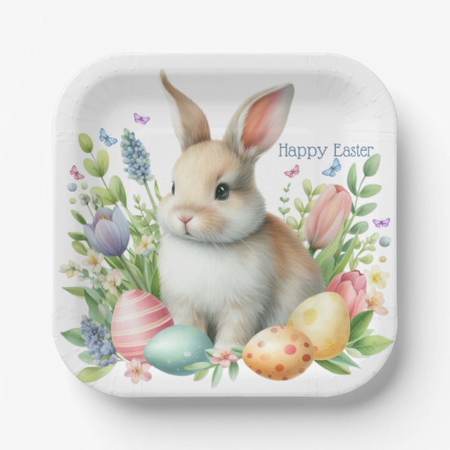 Watercolor Easter Bunny Personalized Paper Plates (Front)