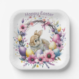 Watercolor Easter Bunny Personalized Paper Plates