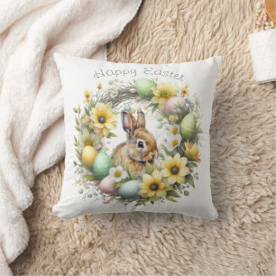 Watercolor Easter Bunny Personalized Throw Pillow