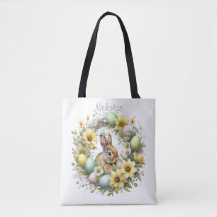 Watercolor Easter Bunny Personalized Tote Bag