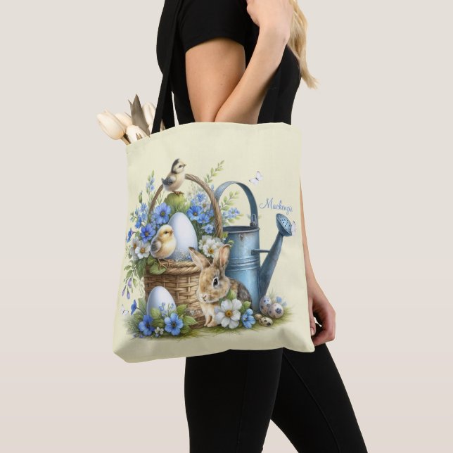 Watercolor Easter Bunny Personalized Tote Bag (Close Up)