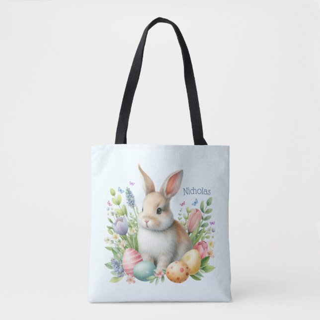 Watercolor Easter Bunny Personalized Tote Bag (Front)