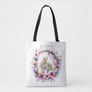 Watercolor Easter Bunny Personalized Tote Bag