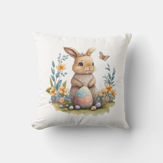 Watercolor Easter bunny pillow (Front)